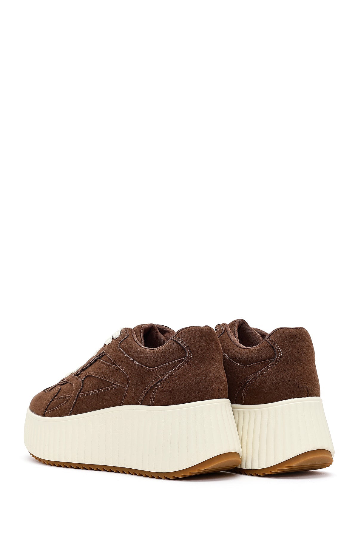 Kadın Kahverengi Bağcıklı Kalın Tabanlı Süet Sneaker