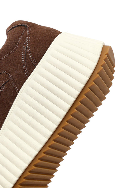 Kadın Kahverengi Bağcıklı Kalın Tabanlı Süet Sneaker