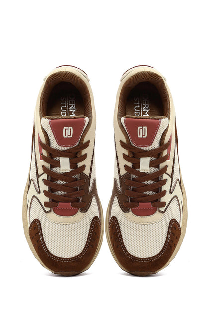 Derimod Studio Kadın Bej Bağcıklı Kalın Tabanlı Sneaker