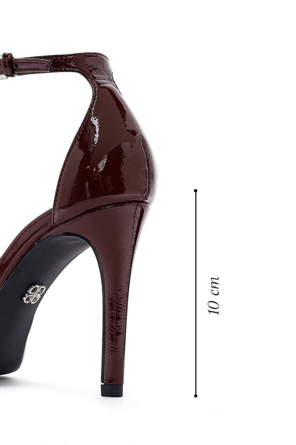 Kadın Bordo Bilekten Tokalı Yüksek Ince Topuklu Rugan Stiletto