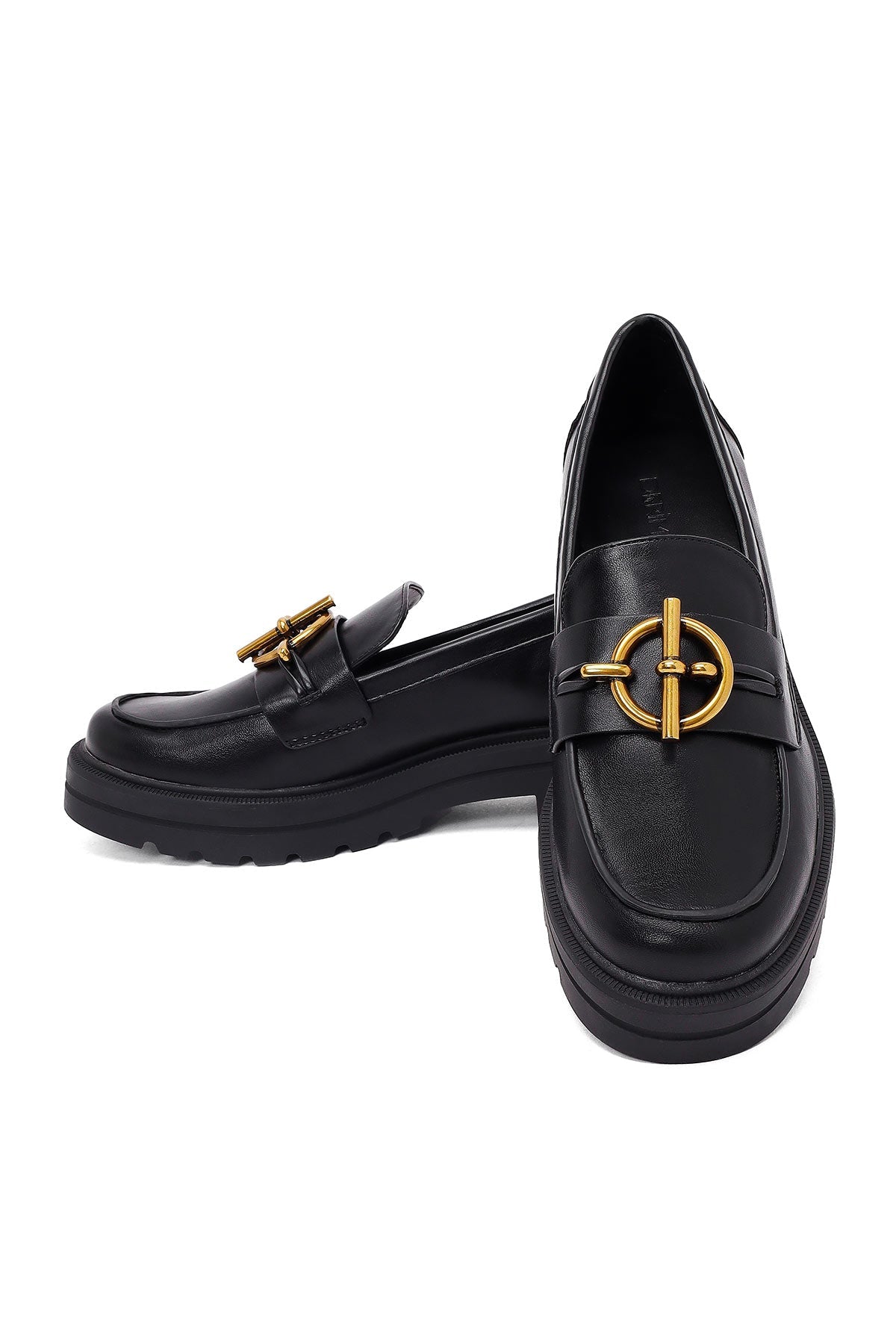 Kadın Siyah Tokalı Kalın Tabanlı Maskülen Loafer