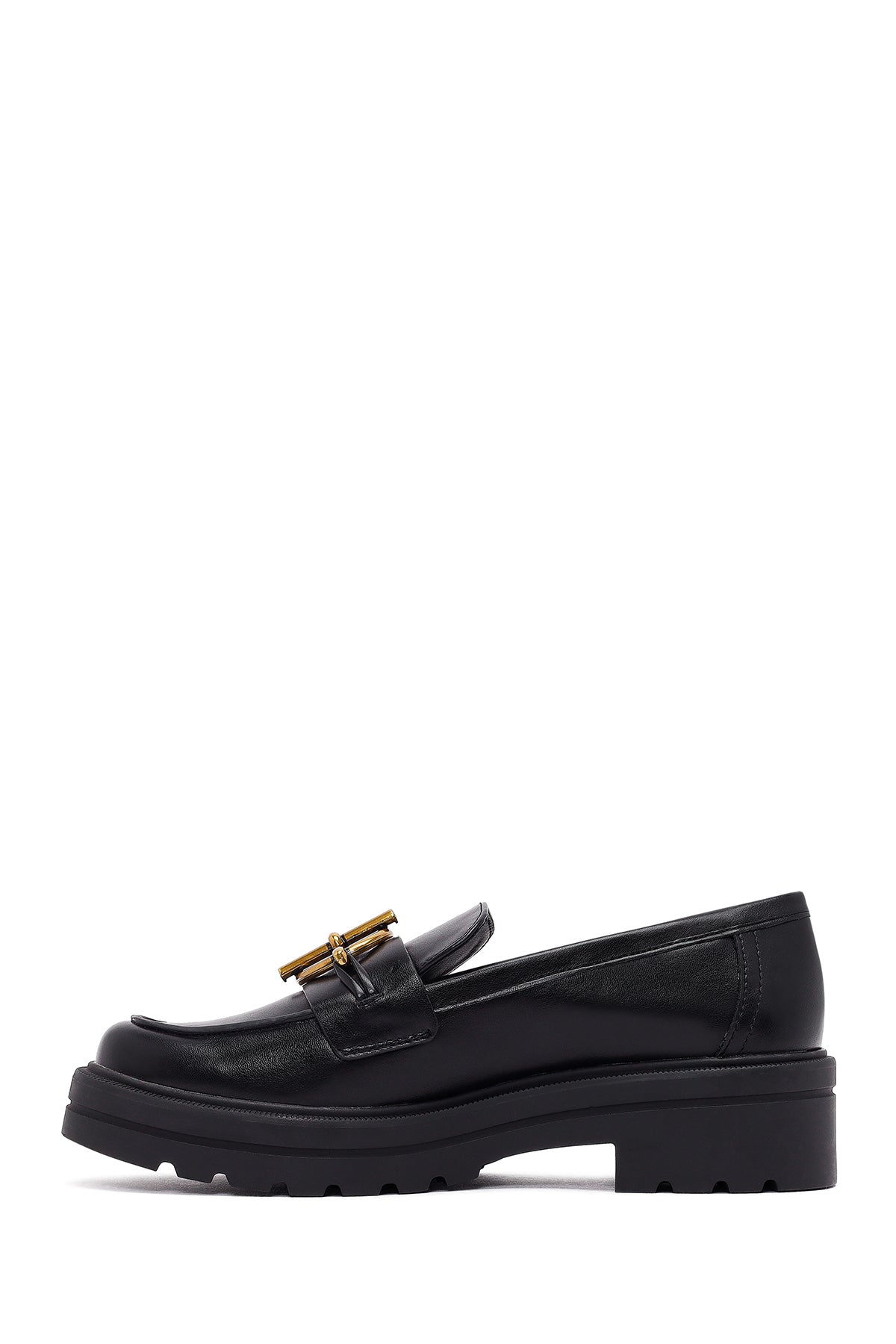 Kadın Siyah Tokalı Kalın Tabanlı Maskülen Loafer