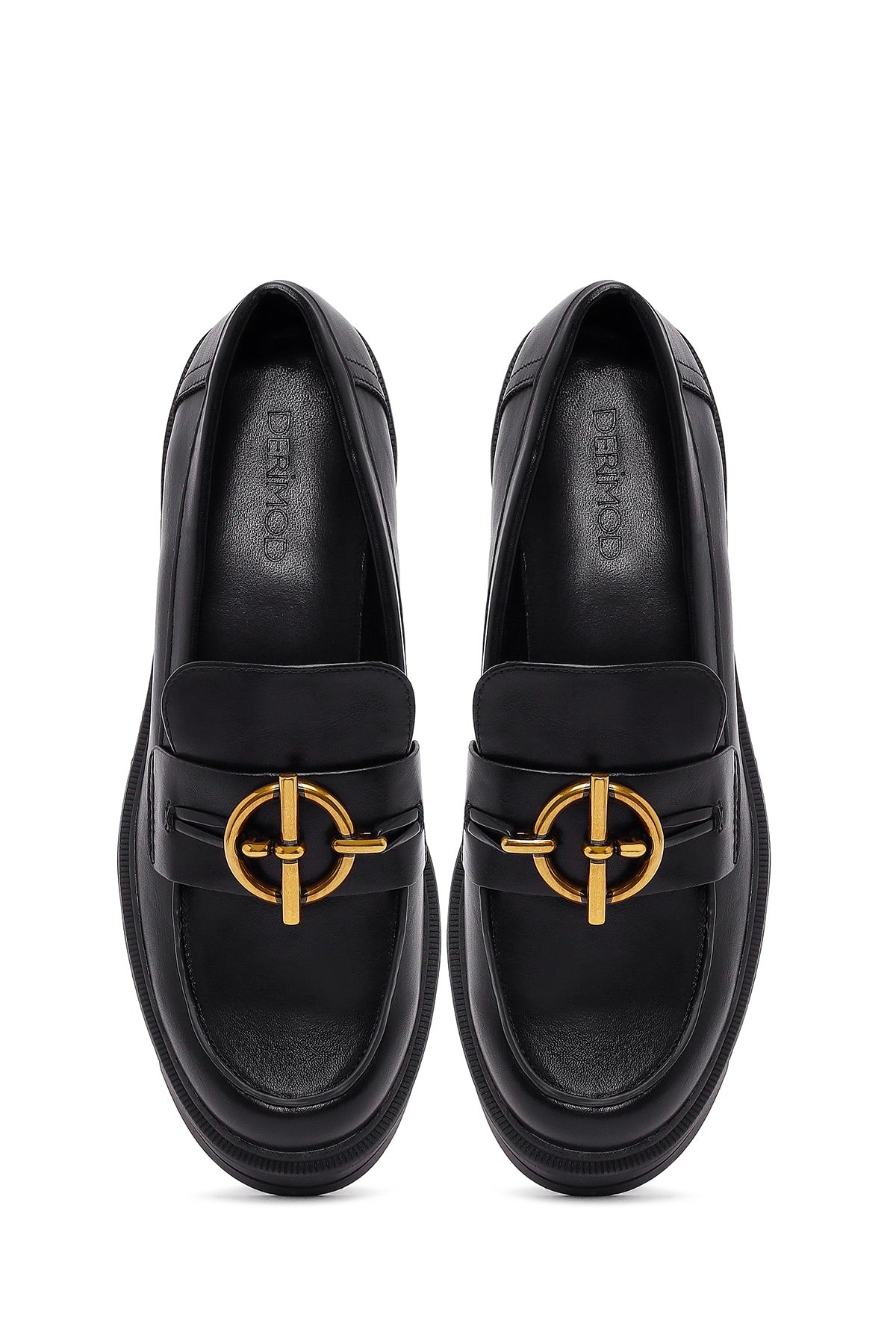 Kadın Siyah Tokalı Kalın Tabanlı Maskülen Loafer
