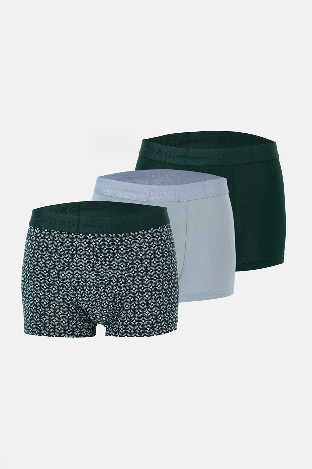 Açık Mavi-koyu Yeşil 5210 3'lü Desenli Pamuk Boxer