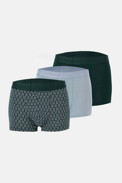 Açık Mavi-koyu Yeşil 5210 3'lü Desenli Pamuk Boxer