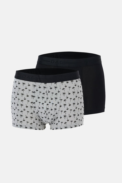 Gri-siyah 2'li Desenli Pamuk Boxer