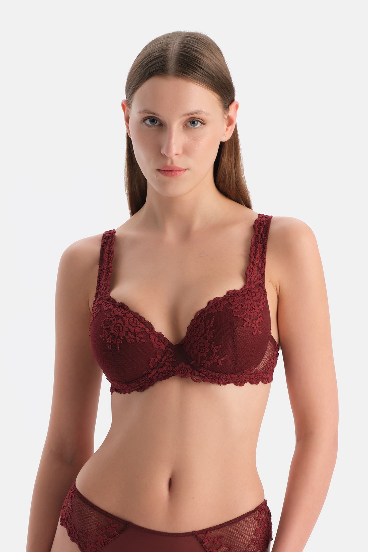 Bordo Dantel Detaylı Sütyen