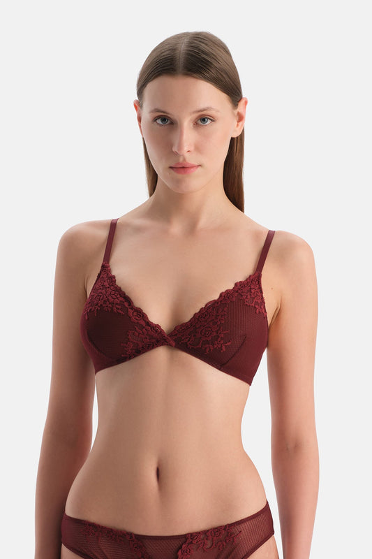 Bordo Dantel Detaylı Sütyen