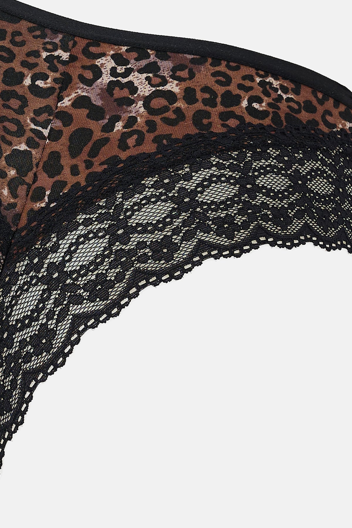 Bej-siyah Kadın 3'lü Arkası Dantel Detaylı Desenli Brazilian Külot