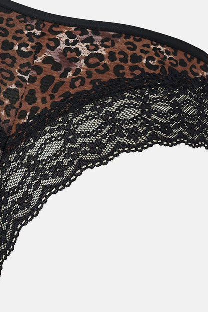Bej-siyah Kadın 3'lü Arkası Dantel Detaylı Desenli Brazilian Külot