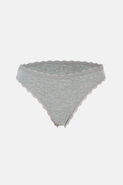 Ekru-gri Melanj-gül Kurusu Kadın 3'lü Desenli Brazilian Külot