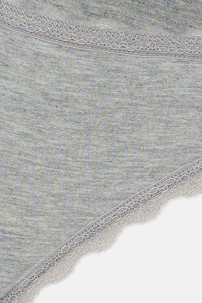 Ekru-gri Melanj-gül Kurusu Kadın 3'lü Desenli Brazilian Külot