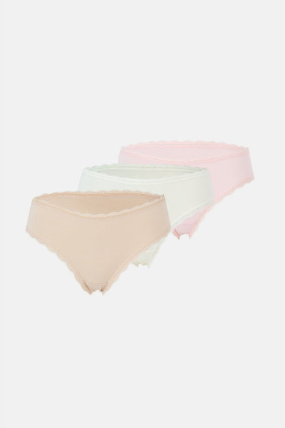 Ekru-pudra-vizon Kadın 3'lü Desenli Brazilian Külot