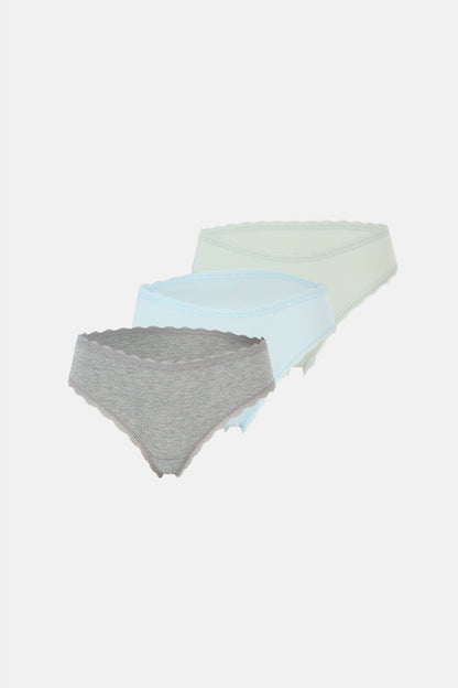 Açık Mavi-gri Melanj-mint Kadın 3'lü Desenli Brazilian Külot