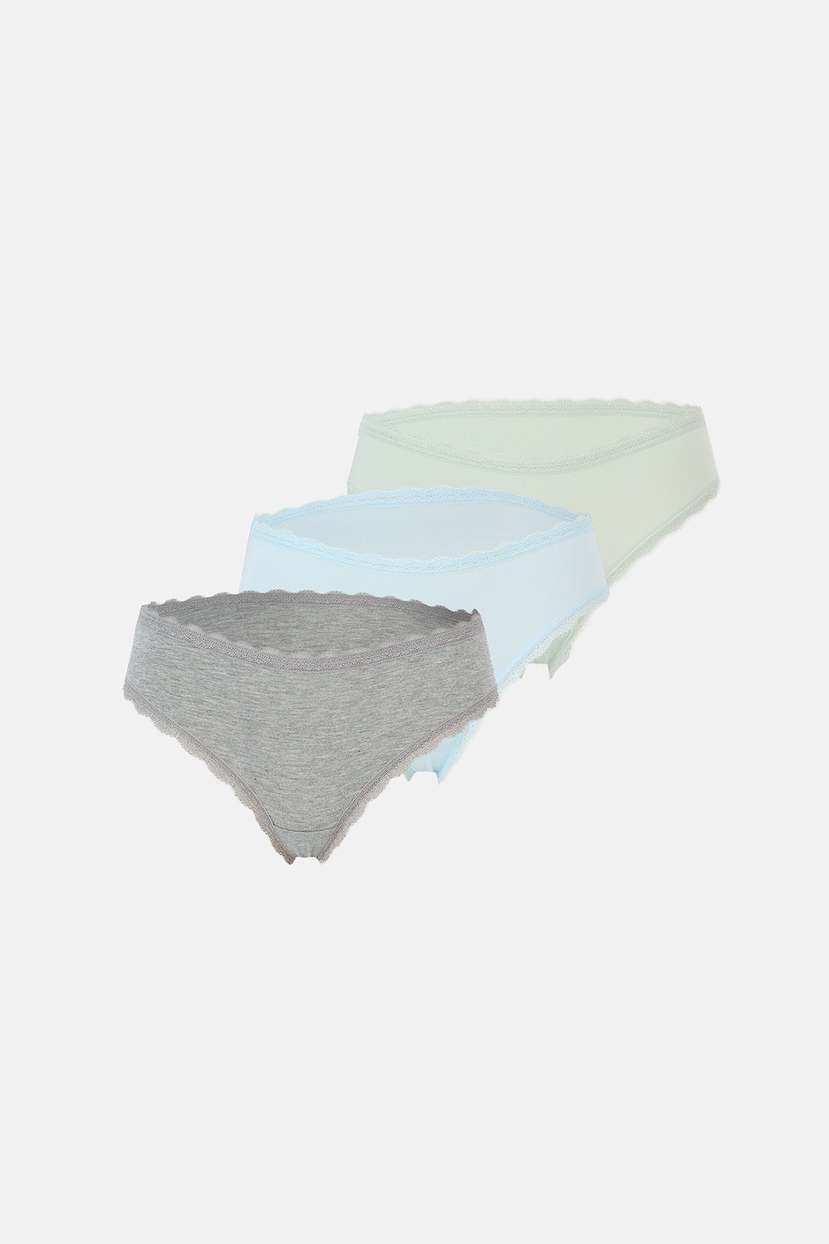 Açık Mavi-gri Melanj-mint Kadın 3'lü Desenli Brazilian Külot