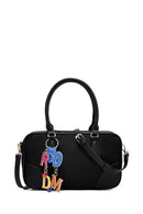 Kadın Siyah Uzun Askılı Aksesuar Detaylı Kumaş Kol Çantası