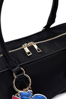 Kadın Siyah Uzun Askılı Aksesuar Detaylı Kumaş Kol Çantası