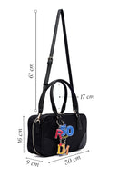 Kadın Siyah Uzun Askılı Aksesuar Detaylı Kumaş Kol Çantası