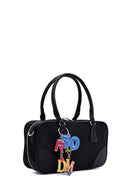 Kadın Siyah Uzun Askılı Aksesuar Detaylı Kumaş Kol Çantası