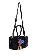 Kadın Siyah Uzun Askılı Aksesuar Detaylı Kumaş Kol Çantası