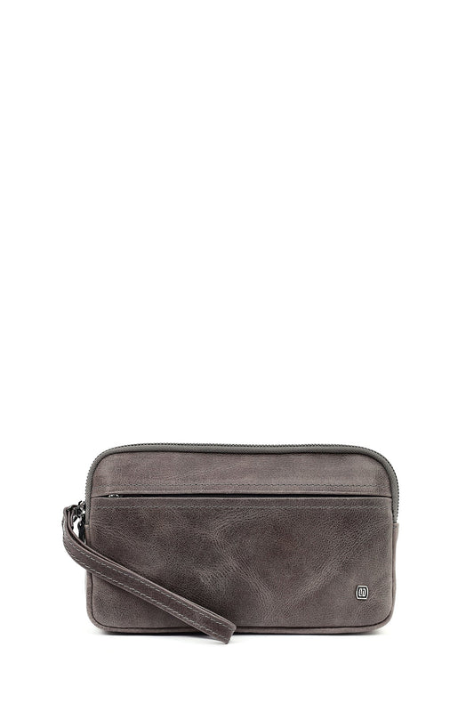 Erkek Gri Deri Mini El Çantası