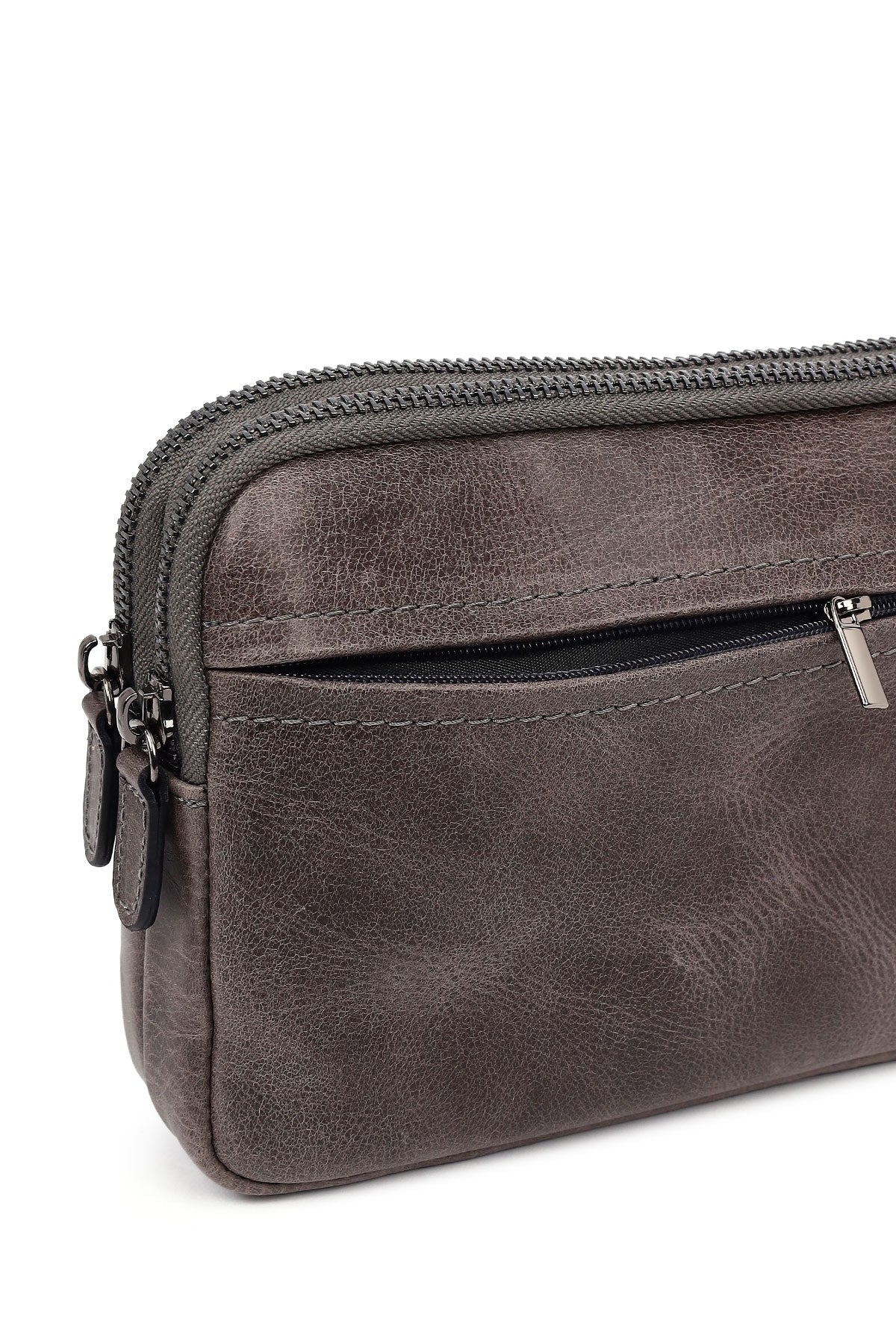 Erkek Gri Deri Mini El Çantası