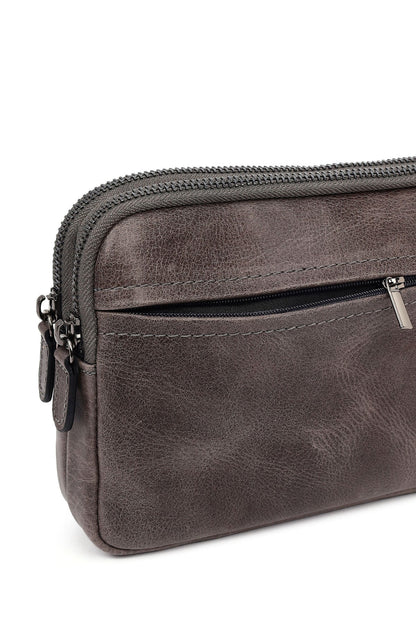 Erkek Gri Deri Mini El Çantası