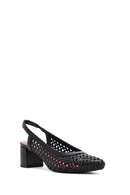 Derimod Gritti Kadın Siyah Arkası Açık Kısa Kalın Topuklu Deri Ayakkabı