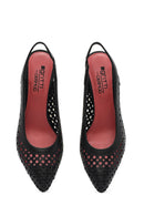 Derimod Gritti Kadın Siyah Arkası Açık Kısa Kalın Topuklu Deri Ayakkabı