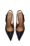 Kadın Siyah Arkası Açık Ince Topuklu Deri Ayakkabı