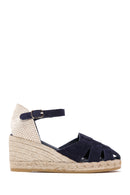 Kadın Lacivert Bilekten Bantlı Dolgu Topuklu Süet Deri Espadril Sandalet