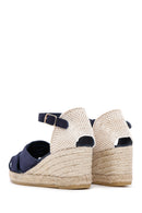 Kadın Lacivert Bilekten Bantlı Dolgu Topuklu Süet Deri Espadril Sandalet