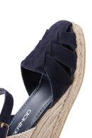 Kadın Lacivert Bilekten Bantlı Dolgu Topuklu Süet Deri Espadril Sandalet