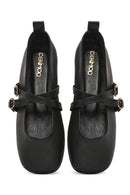 Kadın Siyah Tokalı Deri Babet