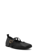 Kadın Siyah Tokalı Deri Babet