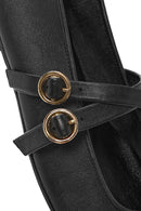 Kadın Siyah Tokalı Deri Babet