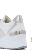 Kadın Beyaz Dolgu Topuklu Yandan Fermuarlı Deri Sneaker