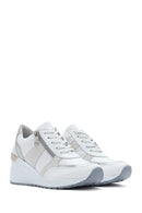Kadın Beyaz Dolgu Topuklu Yandan Fermuarlı Deri Sneaker