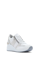 Kadın Beyaz Dolgu Topuklu Yandan Fermuarlı Deri Sneaker