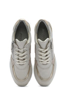 Kadın Bej Dolgu Topuklu Yandan Fermuarlı Deri Sneaker