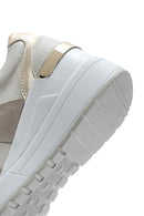 Kadın Bej Dolgu Topuklu Yandan Fermuarlı Deri Sneaker