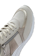 Kadın Bej Dolgu Topuklu Yandan Fermuarlı Deri Sneaker