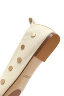 Kadın Krem Taşlı Deri Babet