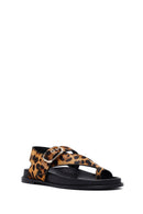 Kadın Leopar Parmak Arası Deri Sandalet