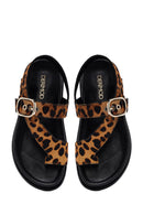 Kadın Leopar Parmak Arası Deri Sandalet