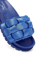 Kadın Mavi Örgü Detaylı Jelly Terlik