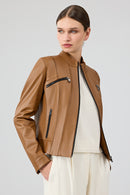 Linda Kadın Camel Kısa Deri Ceket