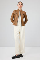 Linda Kadın Camel Kısa Deri Ceket