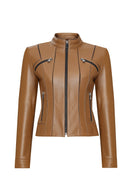 Linda Kadın Camel Kısa Deri Ceket