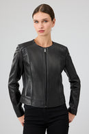 Flora Kadın Siyah Slim Kısa Deri Ceket